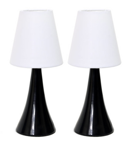 Simple Designs Valencia Mini Touch Table Lamp Set with Fabric Shades (Set of 2) - Black/White