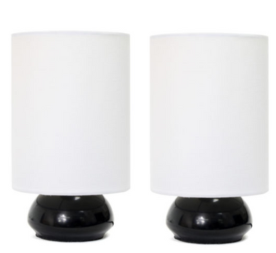 Simple Designs Gemini Mini Touch Table Lamp Set with Fabric Shades (2-Pack)