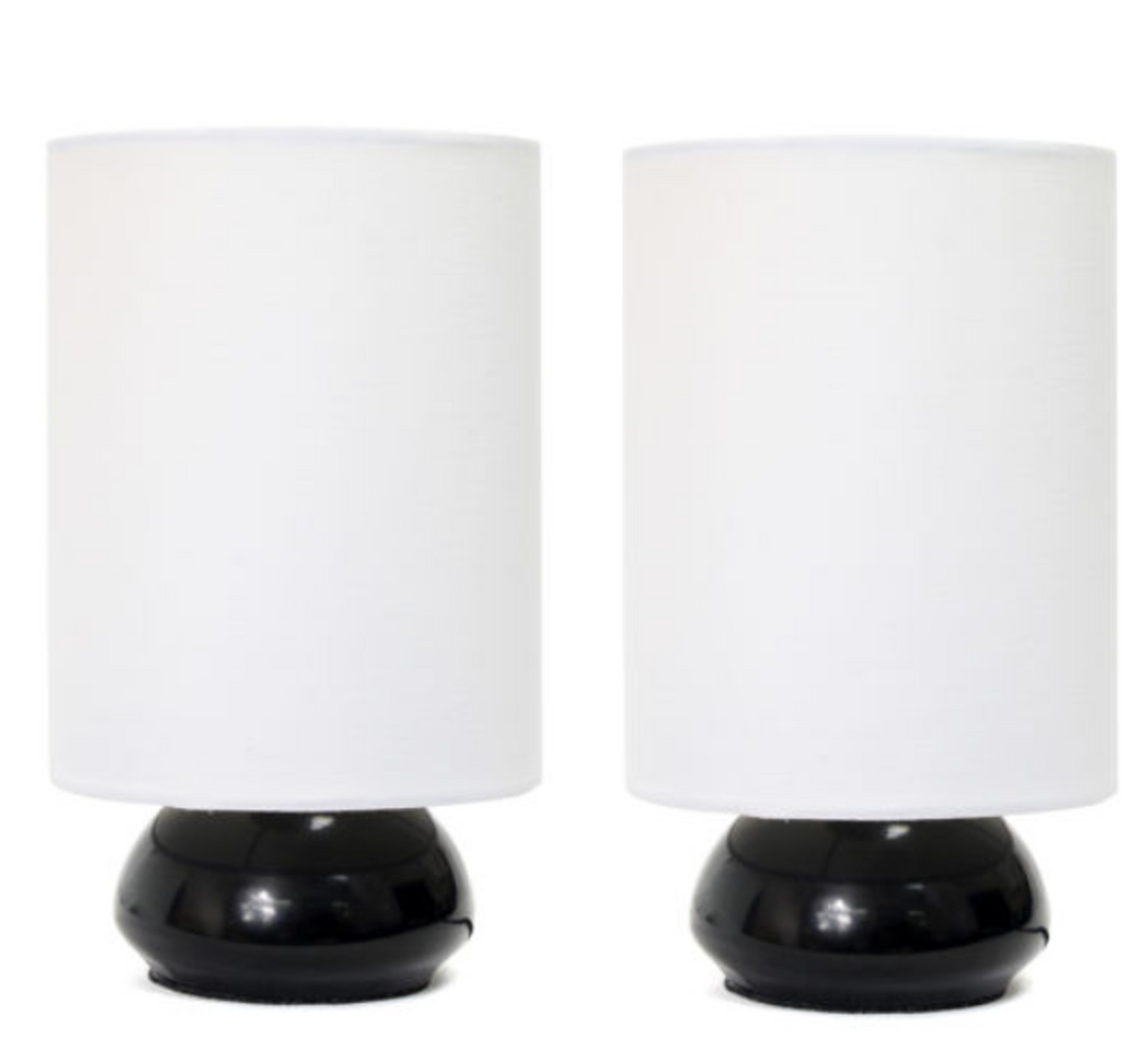 Simple Designs Gemini Mini Touch Table Lamp Set with Fabric Shades (2-Pack)