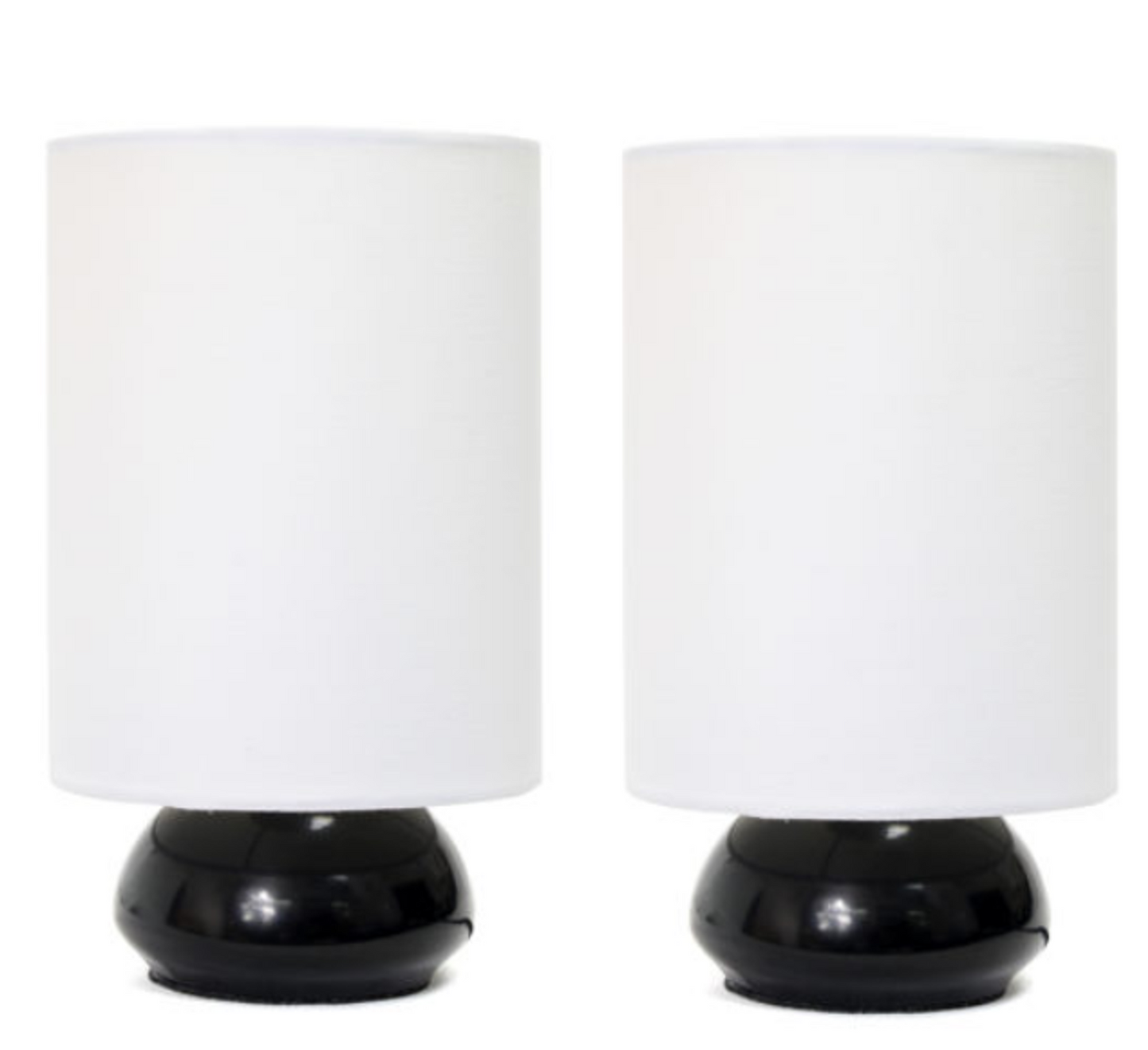 Simple Designs Gemini Mini Touch Table Lamp Set with Fabric Shades (2-Pack)