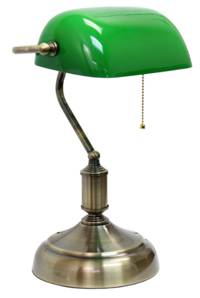 Simple Designs Executive Banker's Desk Lamp with Glass Shade - Antique Nickel/Green