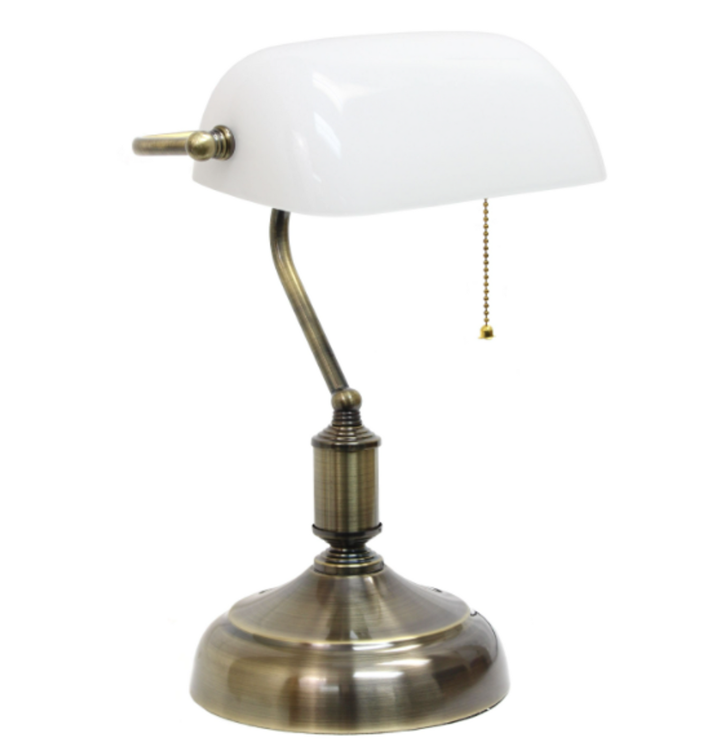 Simple Designs Executive Banker's Desk Lamp with Glass Shade - Antique Nickel/White