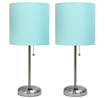 LimeLights Brushed Steel Stick Lamp with Charging Outlet (Set of 2)