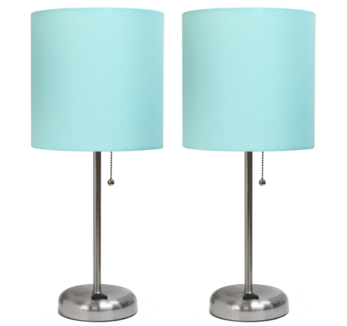 LimeLights Brushed Steel Stick Lamp with Charging Outlet (Set of 2)