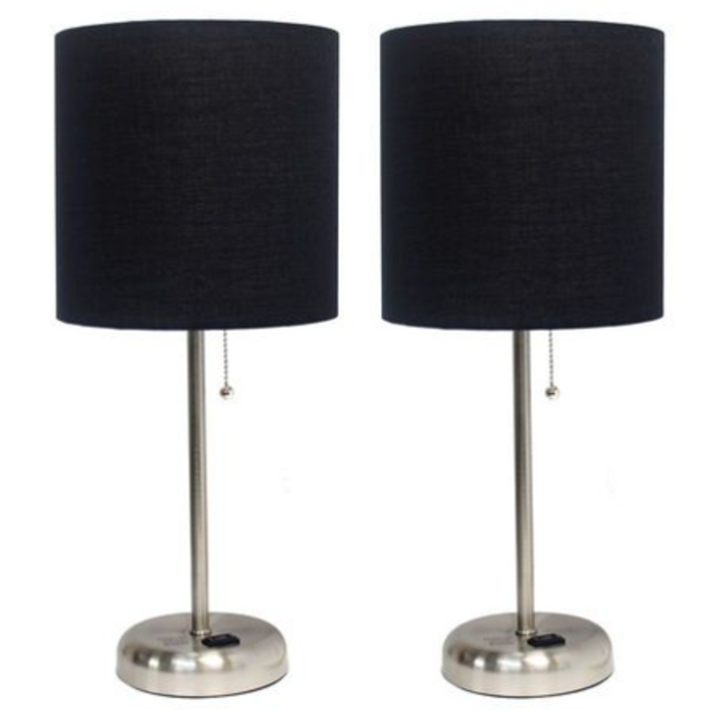 LimeLights Brushed Steel Stick Lamp with Charging Outlet (Set of 2)