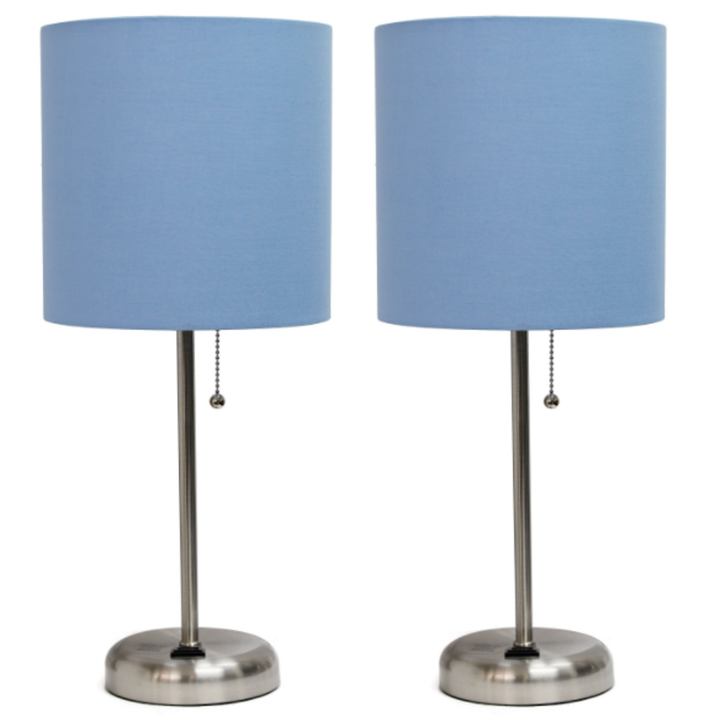 LimeLights Brushed Steel Stick Lamp with Charging Outlet (Set of 2)