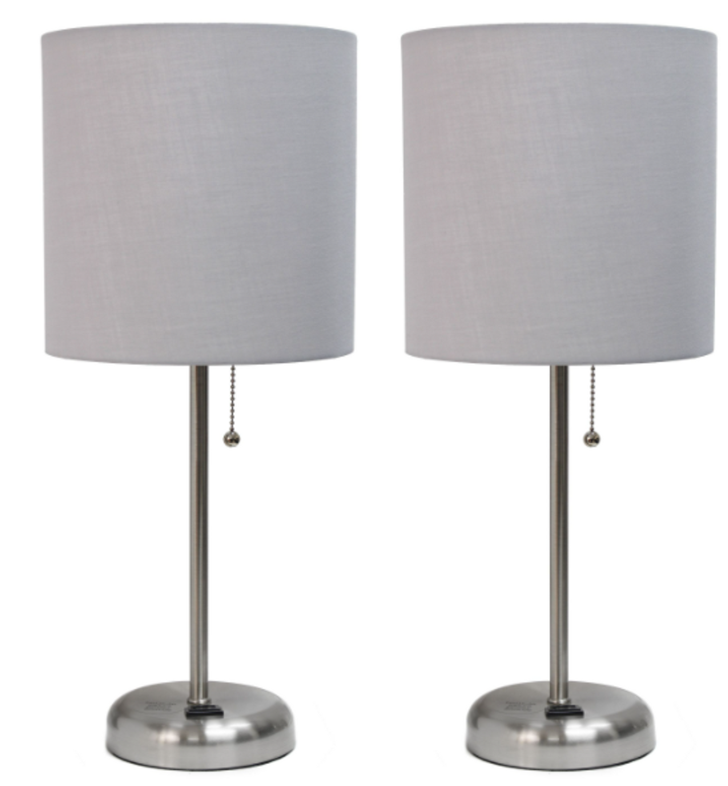 LimeLights Brushed Steel Stick Lamp with Charging Outlet (Set of 2)