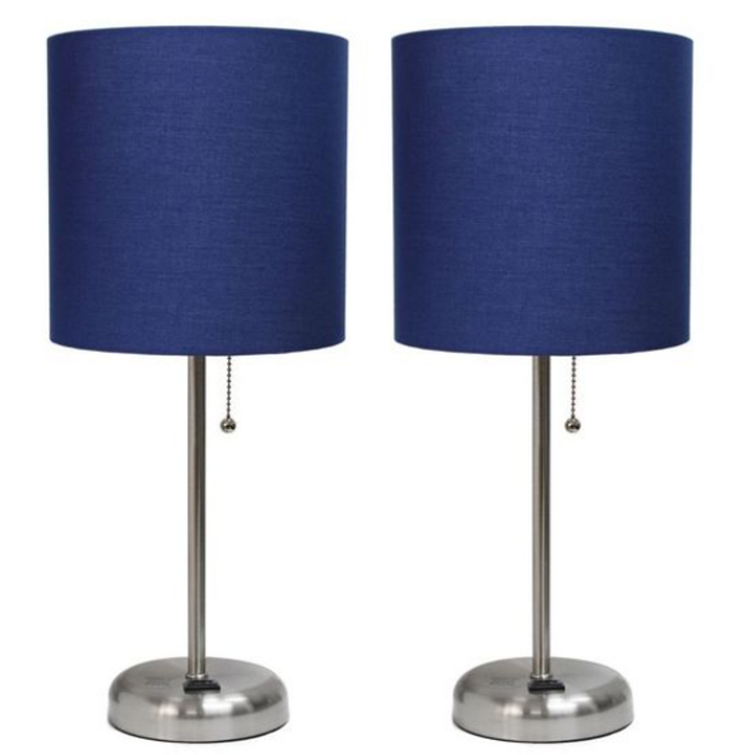 LimeLights Brushed Steel Stick Lamp with Charging Outlet (Set of 2)