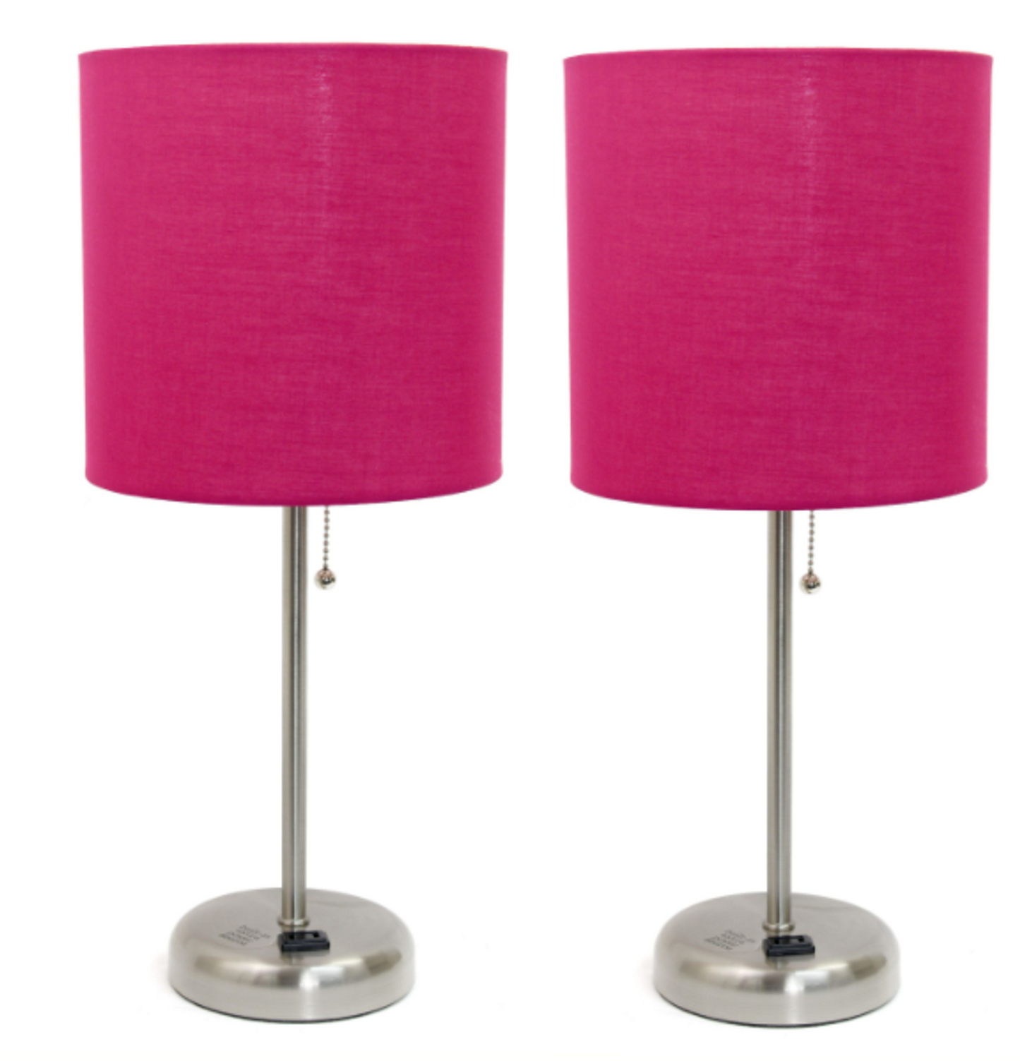 LimeLights Brushed Steel Stick Lamp with Charging Outlet (Set of 2)