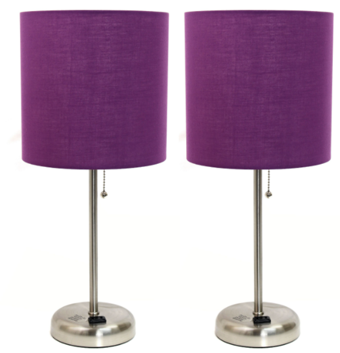 LimeLights Brushed Steel Stick Lamp with Charging Outlet (Set of 2)