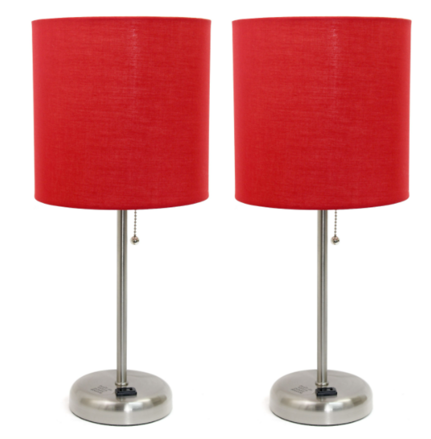 LimeLights Brushed Steel Stick Lamp with Charging Outlet (Set of 2)