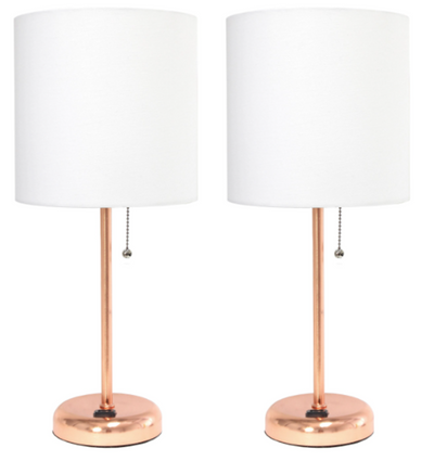 LimeLights Rose Gold Stick Lamp with Charging Outlet (Set of 2)
