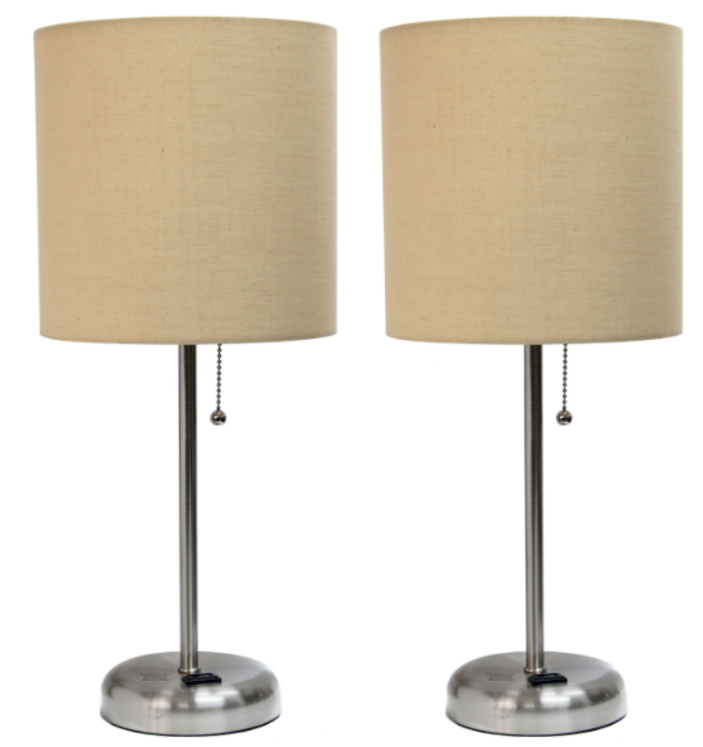LimeLights Brushed Steel Stick Lamp with Charging Outlet (Set of 2)