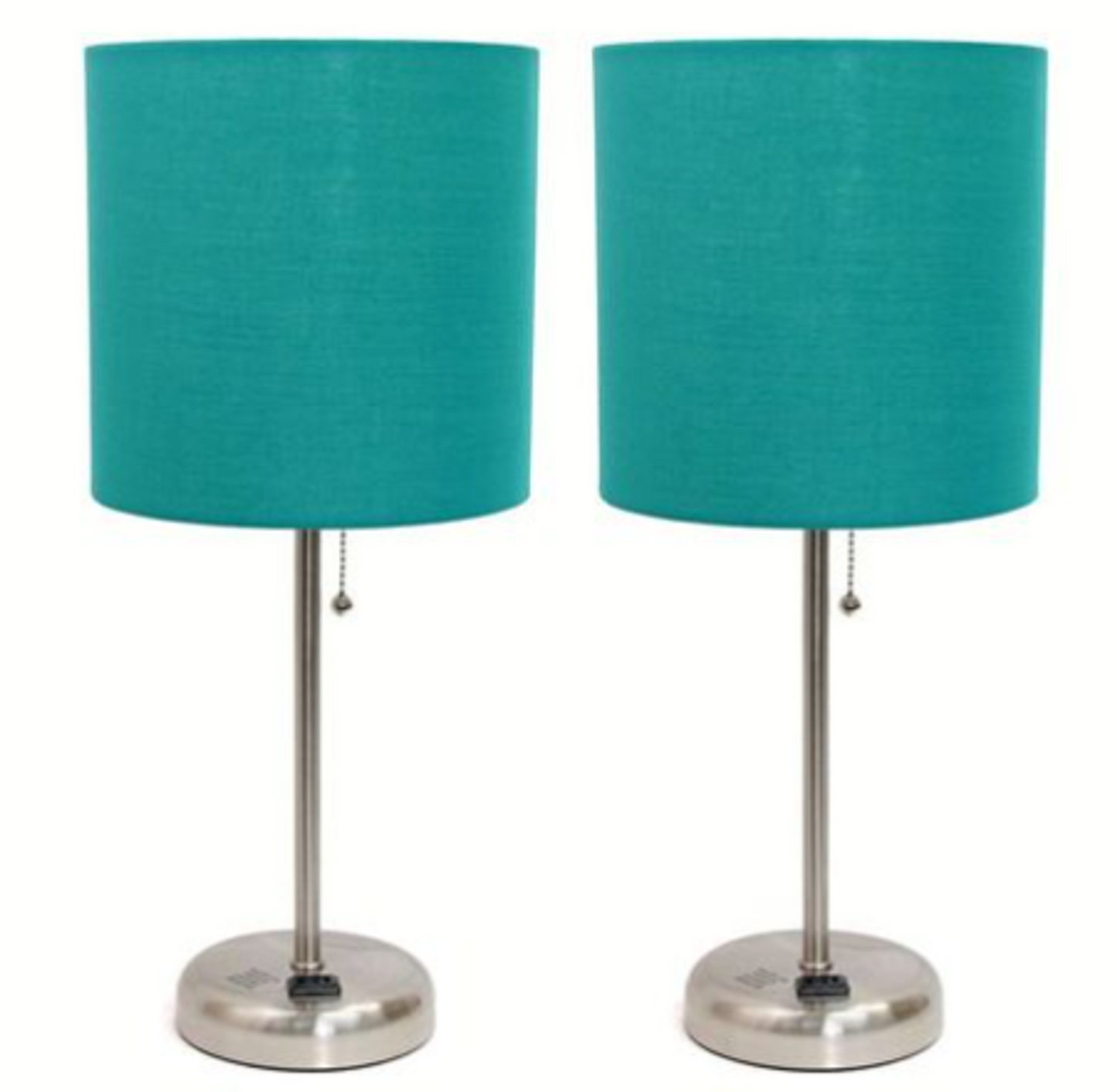 LimeLights Brushed Steel Stick Lamp with Charging Outlet (Set of 2)