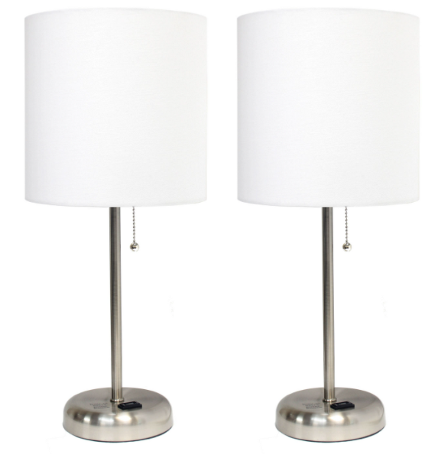 LimeLights Brushed Steel Stick Lamp with Charging Outlet (Set of 2)