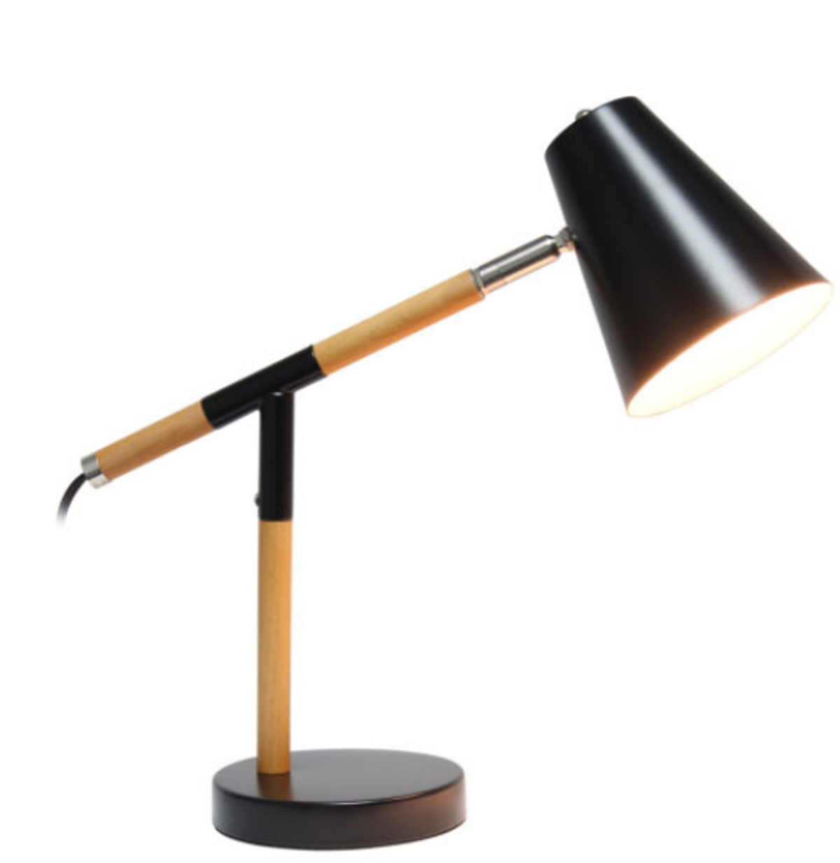 Simple Designs Matte and Wooden Pivot Desk Lamp - Matte Black/ Wood
