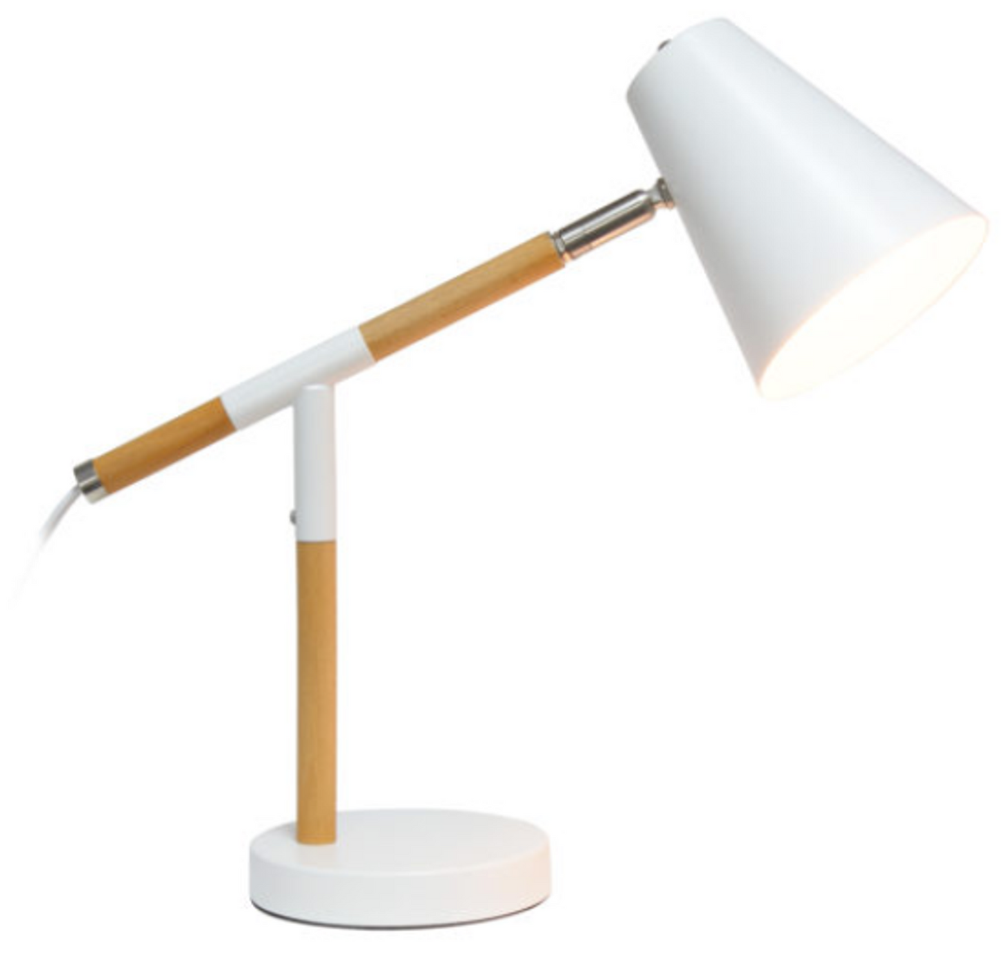 Simple Designs Matte and Wooden Pivot Desk Lamp - Matte White/ Wood