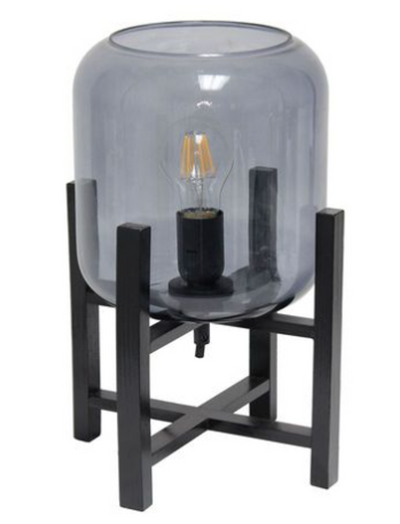 Simple Designs Wood Mounted Table Lamp with Glass Shade