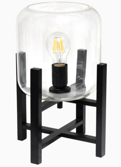 Simple Designs Wood Mounted Table Lamp with Glass Shade