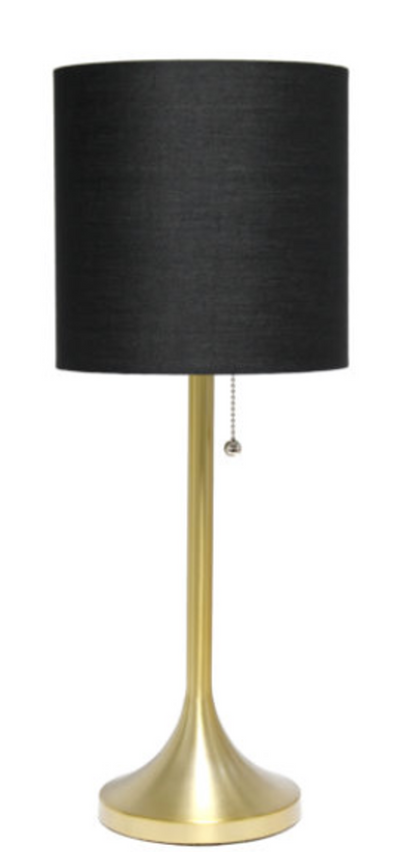 Simple Designs Gold Tapered Table Lamp with Fabric Drum Shade - Gold/ Black