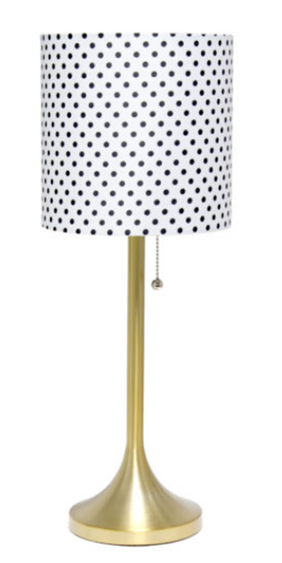 Simple Designs Gold Tapered Table Lamp with Fabric Drum Shade - Gold/ Polka Dot