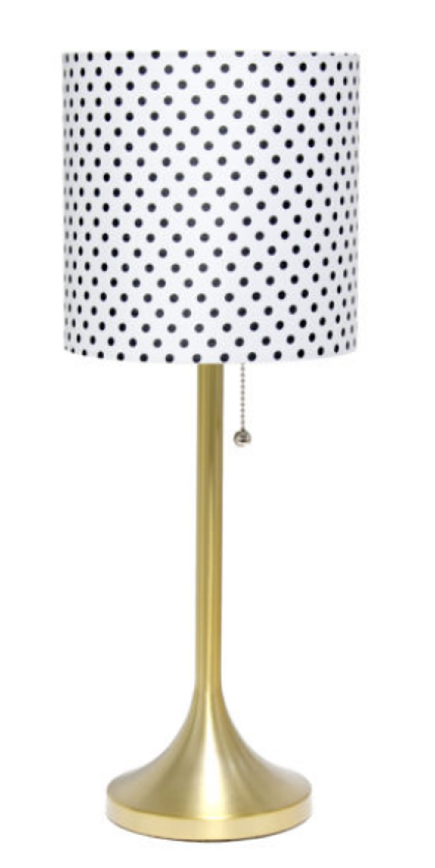 Simple Designs Gold Tapered Table Lamp with Fabric Drum Shade - Gold/ Polka Dot