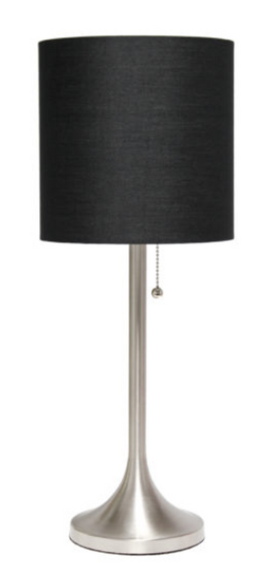 Simple Designs Brushed Nickel Tapered Table Lamp with Fabric Drum Shade - Brushed Nickel/ Black