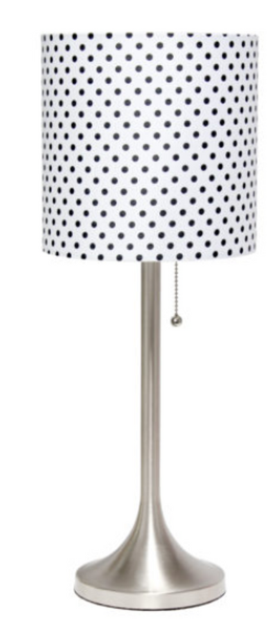 Simple Designs Brushed Nickel Tapered Table Lamp with Fabric Drum Shade - Brushed Nickel/ Polka Dot