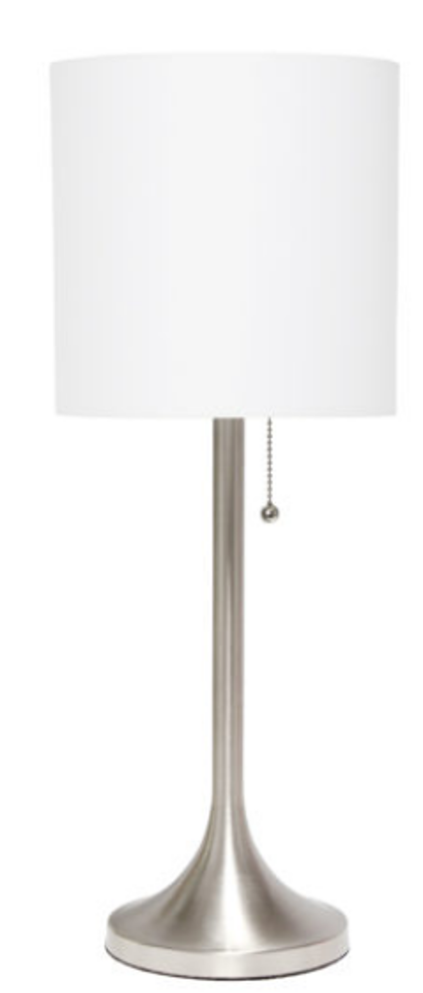 Simple Designs Brushed Nickel Tapered Table Lamp with Fabric Drum Shade - Brushed Nickel/ White