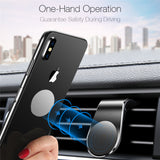 Magnetic car air vent phone holder with smartphone attached