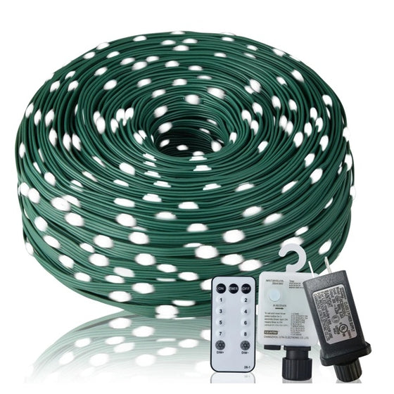 Green wire 328 ft LED Christmas light coil with power adapter and remote
