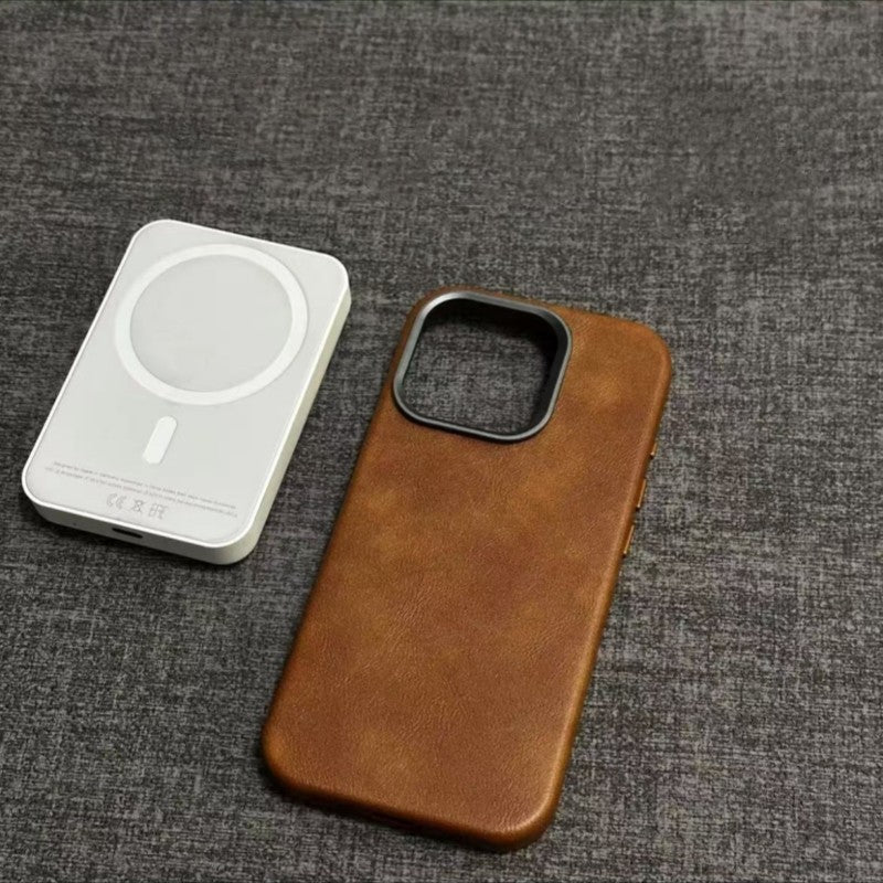 Genuine Leather Magnetic Shockproof Phone Case for iPhone 13 14 15 16 17 18 Series