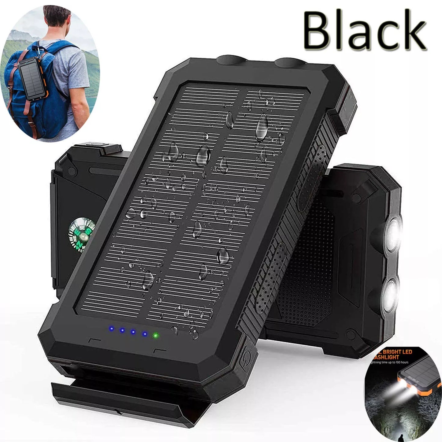 10000000mAh Solar Power Bank Waterproof Dual USB Charger