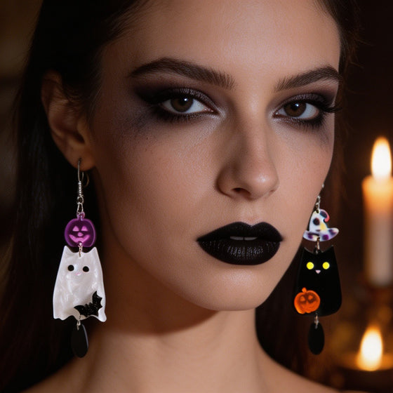 Halloween Acrylic Earrings Ghost Pumpkin Bat Design