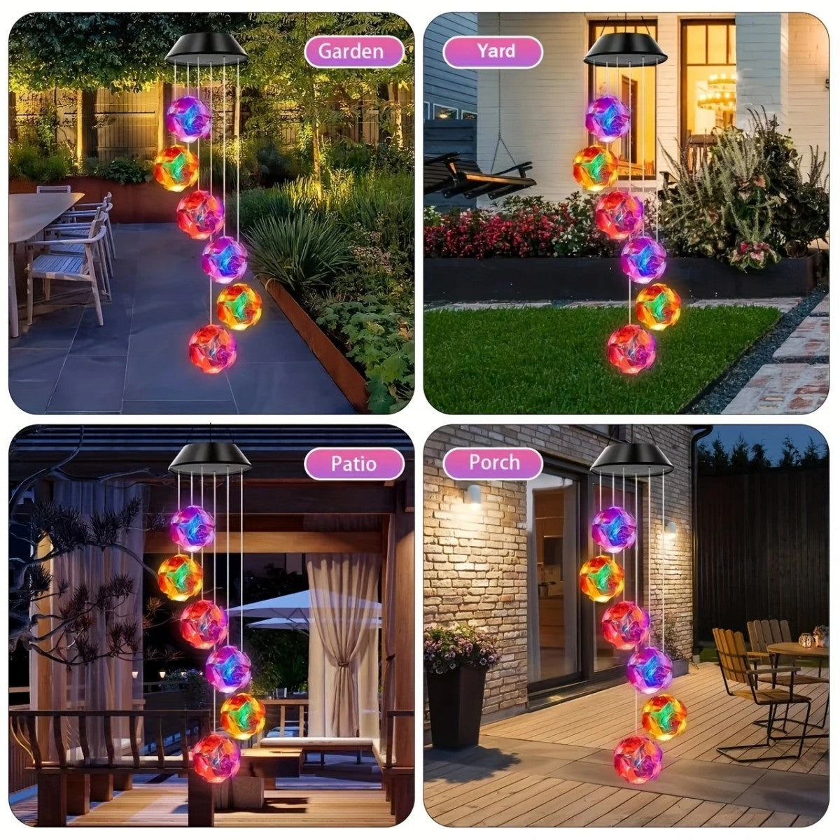 Solar Powered Color Changing Wind Chime Light with LED