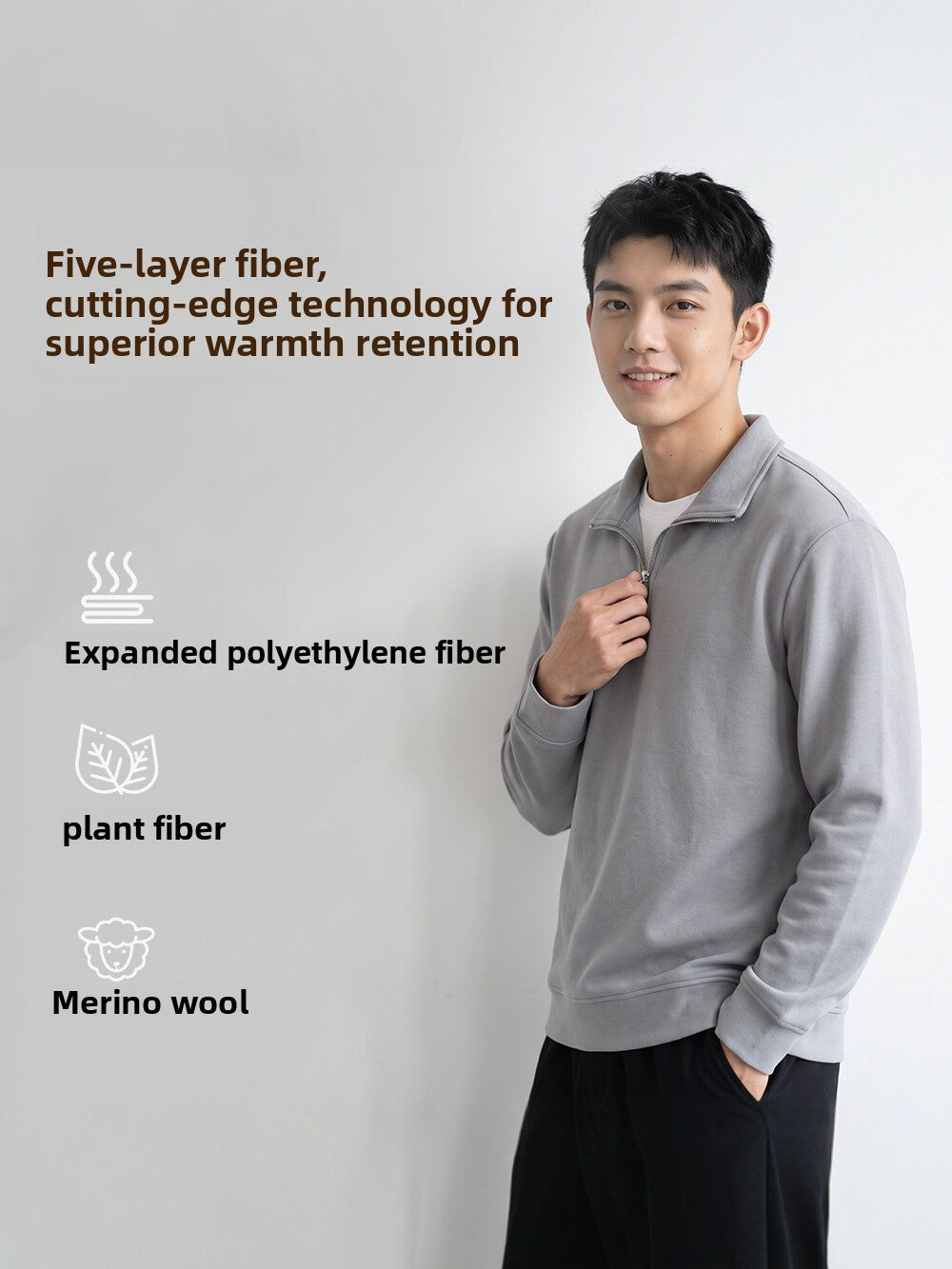 Merino Wool Thermal Half Zip Base Layer Shirt