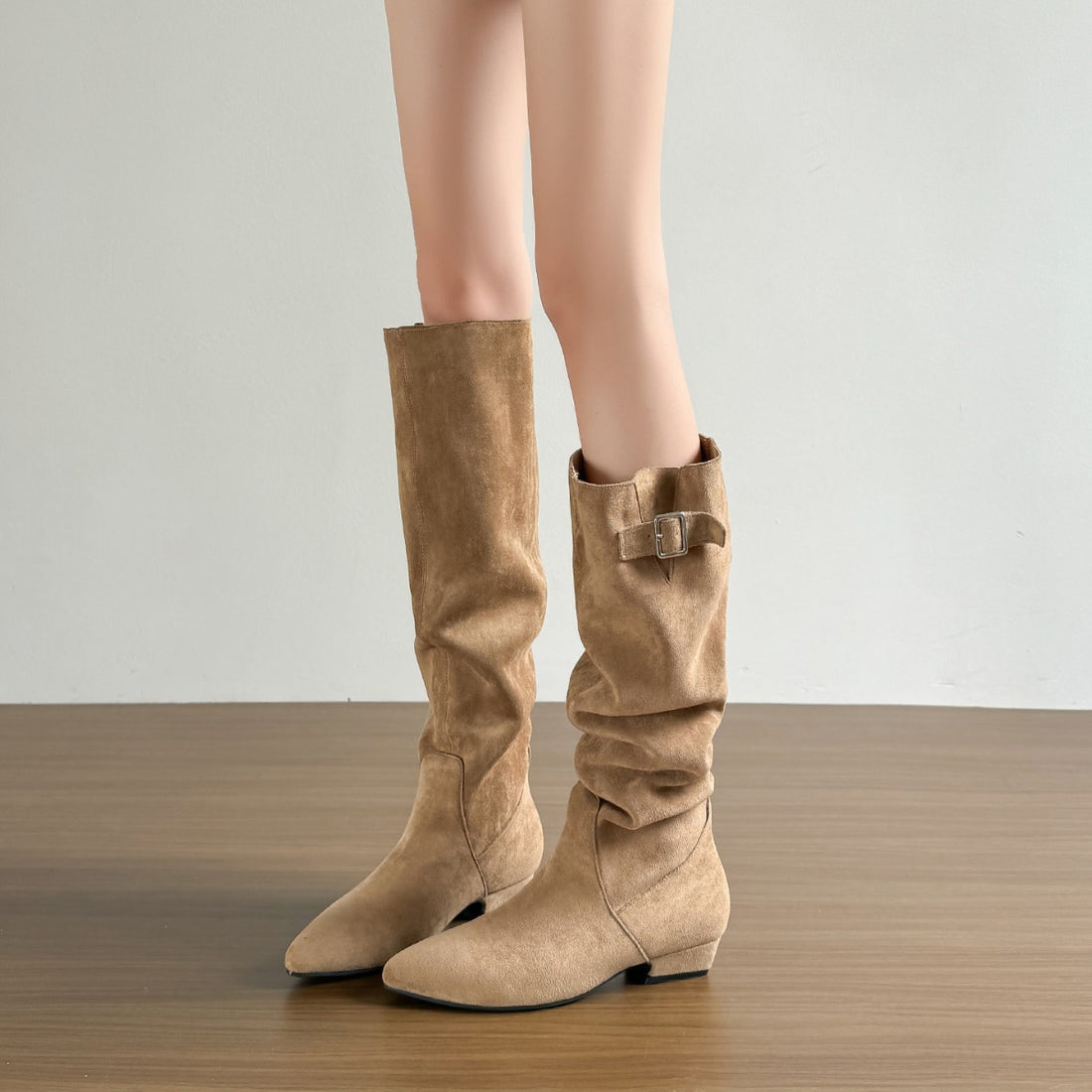 Women Retro Suede Chunky Heel Over Knee High Boots