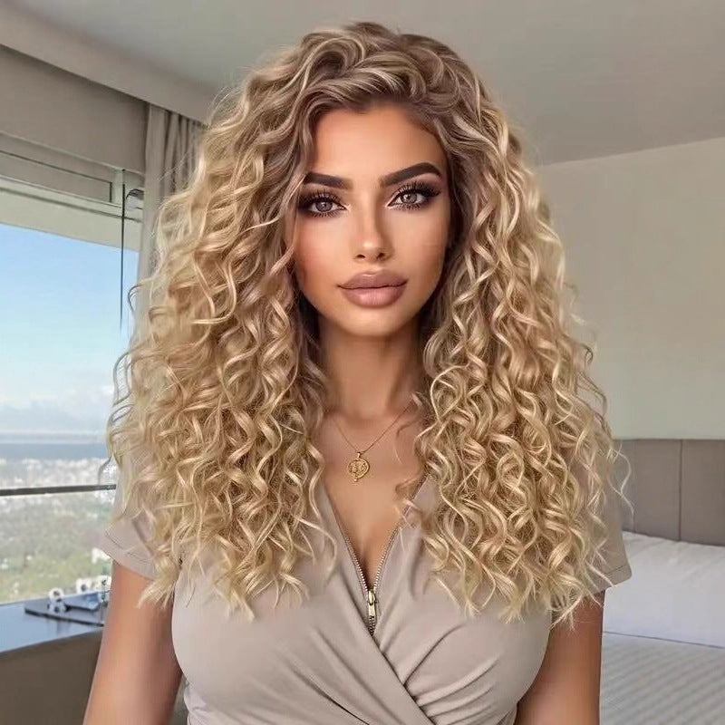 Long small curly lace front wig with middle part, photo 3