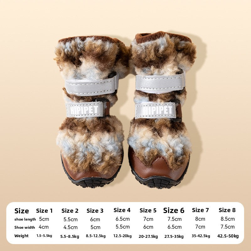 Fleece-Lined Waterproof High-Top Dog Shoes with Double Buckle Anti-Slip Sole