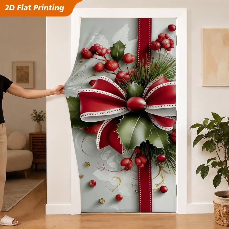 Milk Silk Christmas Door Banner Reindeer Santa Claus Design Festive Party Decoration Hanging Cloth for Home Living Room Bedroom