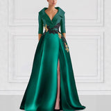 Elegant V-Neck Slit Evening Gown
