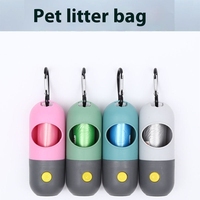 Four LED poop bag dispensers in pink, green, blue and white