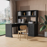 Home Office Computer Desk with Hutch Black Finish