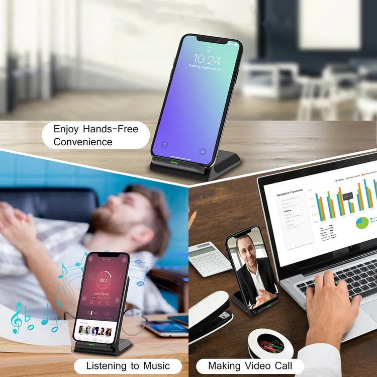 Qi wireless fast charging pad stand, front view