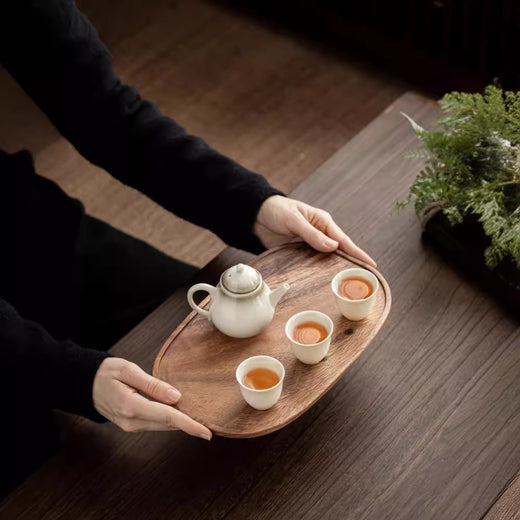 Walnut Wood Tea Tray with Pot Holder