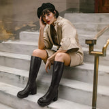 Women Chunky Heel Square Toe Knee Boots