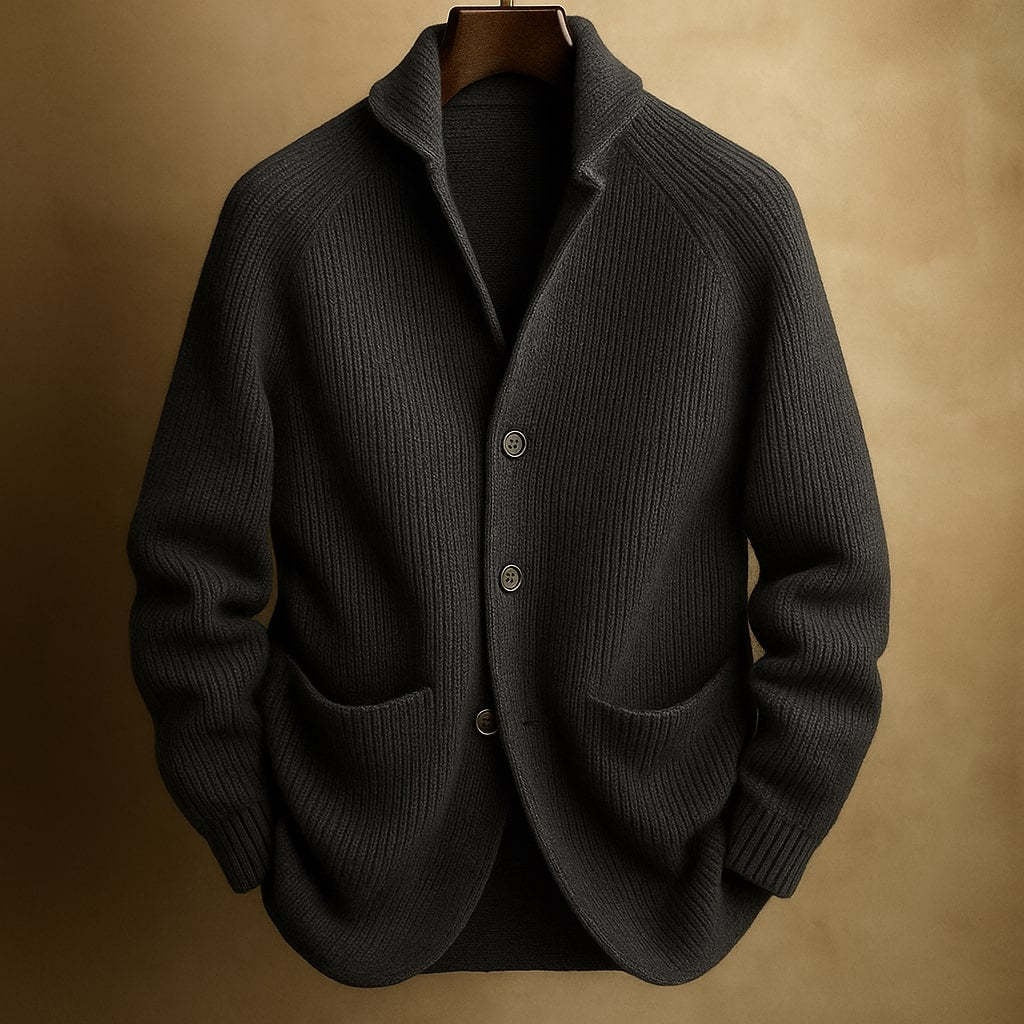 Men's Knitted Three-Button Notch Lapel Cardigan Casual Loose Fit Sweater Coat