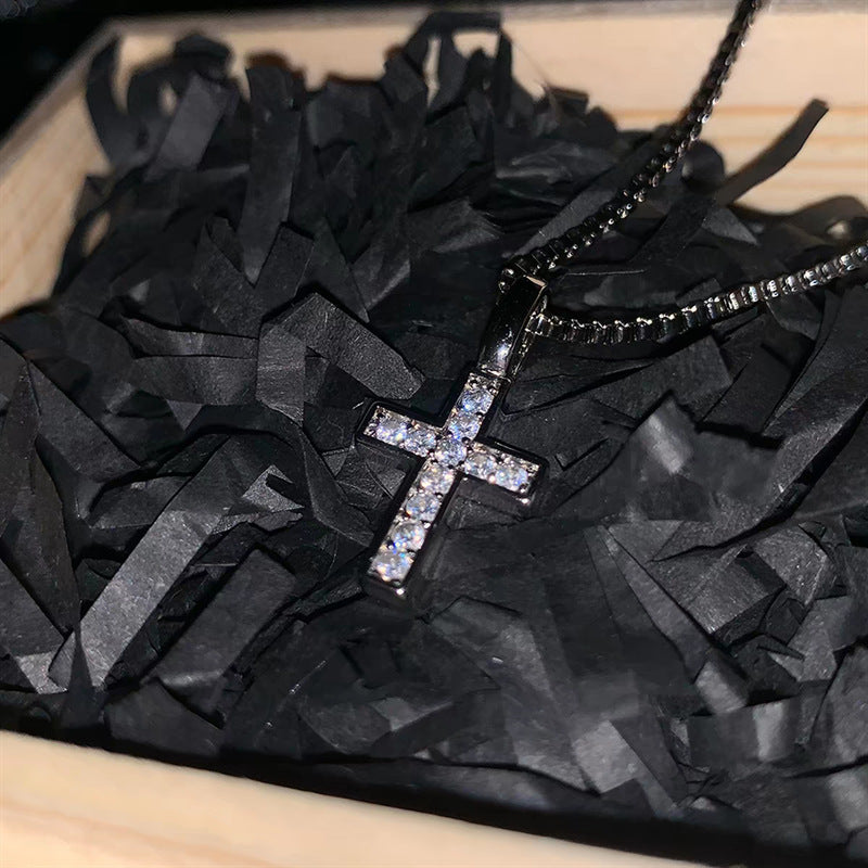 Diamond Cross Box Chain Necklace