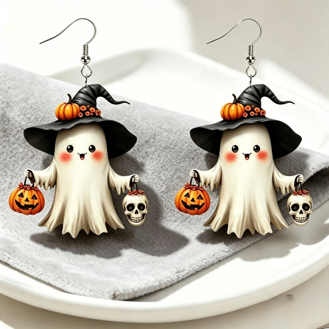Halloween Acrylic Earrings Ghost Pumpkin Bat Design