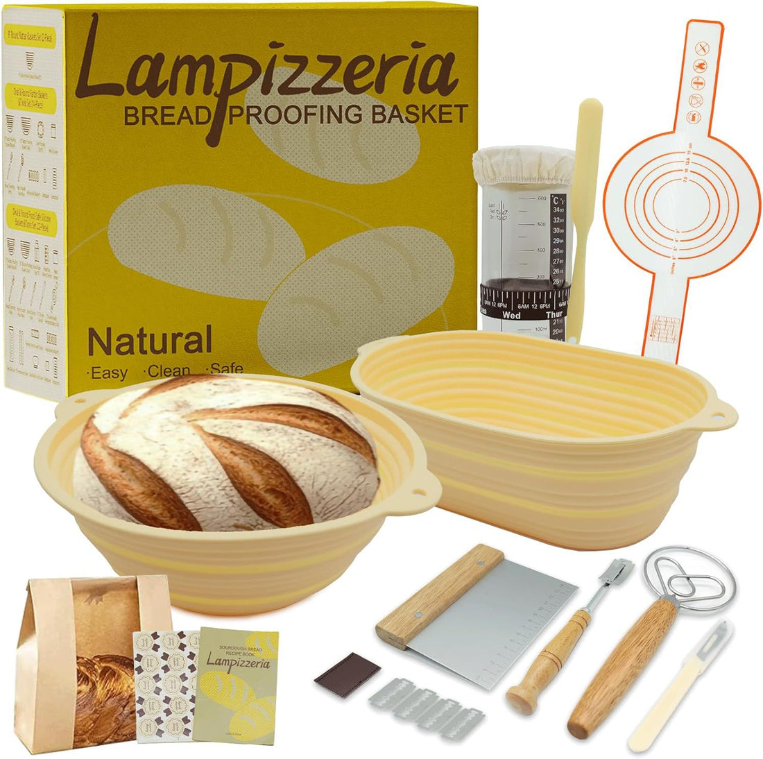 Silicone Bread Fermentation Basket Set, Household Baking Tools Including Scraper, Brush, Dough Beater, Fermentation Jar, Mold